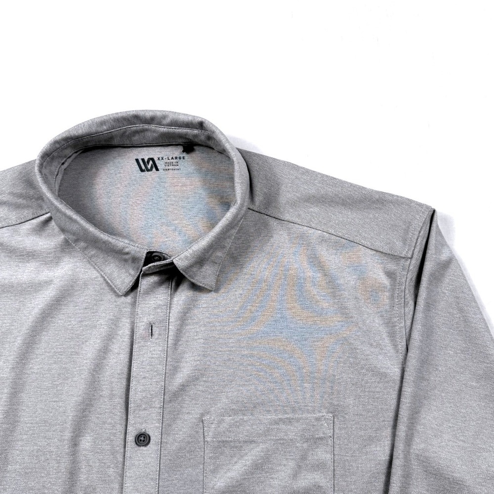 VRST Mens Long Sleeve Button Up Shirt Heathered Grey Stretch Performance XXL‎